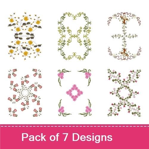 Floral Embellishment Embroidery Designs Bundle – Monogram, Vine, Frame & More (7 Designs)
