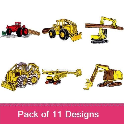 Heavy Machinery Embroidery Bundle – Bulldozer, Excavator, Loader & More (11 Designs)