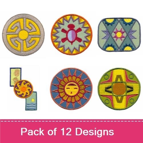 Southwestern Tribal Symbols Embroidery Designs Bundle – Circle, Bear Symbol, Scorpion & More (12 Designs)