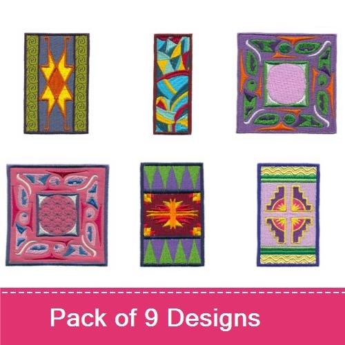 Southwestern Geometric Patterns Embroidery Designs Bundle – Red Border, Colorful Stars, Zigzags & More (9 Designs)