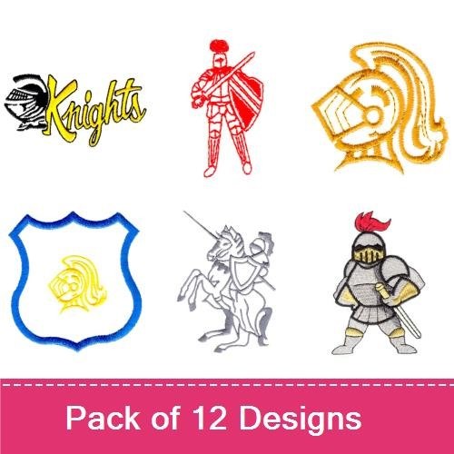 Knights & Mustangs Embroidery Designs Bundle – Knight with Sword, Mustang Horse, Knight's Shield & More (12 Designs)