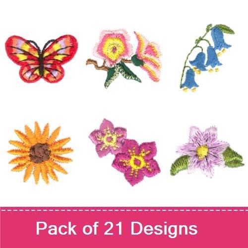 Bright Floral and Butterfly Embroidery Bundle – Pink Floral Bouquet, Yellow Butterfly, Blue Butterfly & More (21 Designs)