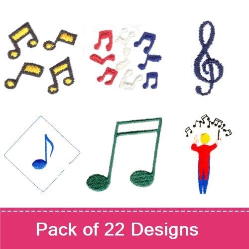Music Notes & Symbols Embroidery Designs Bundle – Music Note, Treble Clef, Microphone & More (22 Designs)