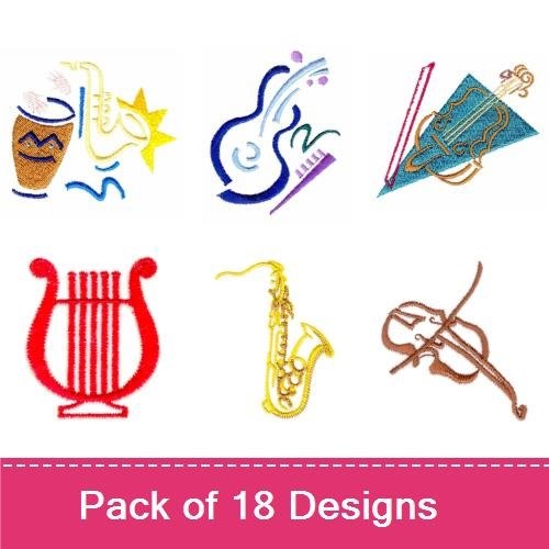 Musical Instruments Embroidery Designs Bundle – Harp, Lyre, Acoustic Guitar, Trombone & More (18 Designs)