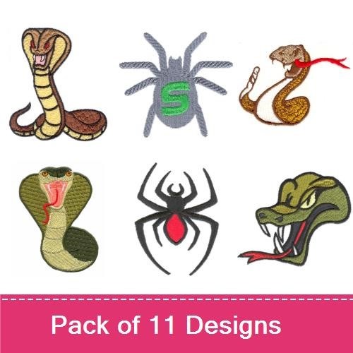 Insects & Snakes Embroidery Designs Bundle – Bee with Attitude, Cobra, Blue Dragonfly & More (11 Designs)