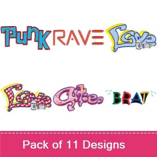 Graffiti Word Art Embroidery Designs Bundle – Punk, Love, Brav, Grit, Rave & More (11 Designs)