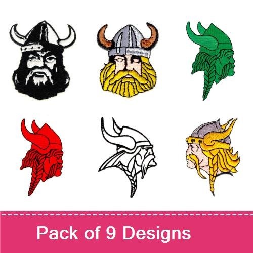 Viking Helmet Heads Embroidery Designs Bundle – Viking Warrior with Horns, Viking King with Beard, & More (9 Designs)