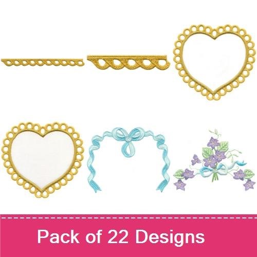 FSL Lace and Ribbon Embroidery Designs Bundle – Lace Border with Circles, Heart Lace, Ribbon Lace Edge & More (22 Designs)