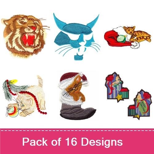 Cat & Tiger Embroidery Bundle – Holiday Designs (16 Designs)