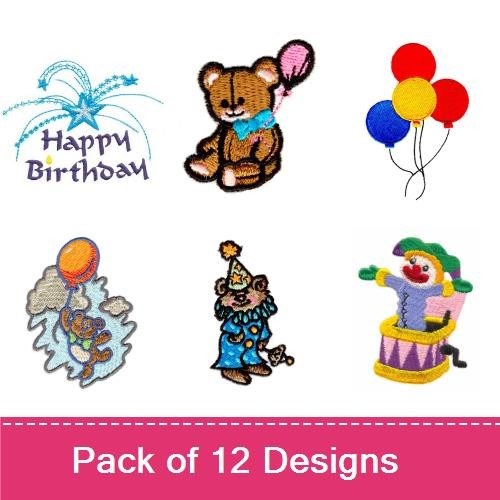 Teddy Bear & Clown Embroidery Bundle – Birthday Celebrations (12 Designs)
