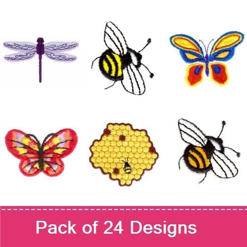 Butterflies and Insects Embroidery Designs Bundle – Green Butterfly, Colorful Butterfly, Ladybug & More (24 Designs)