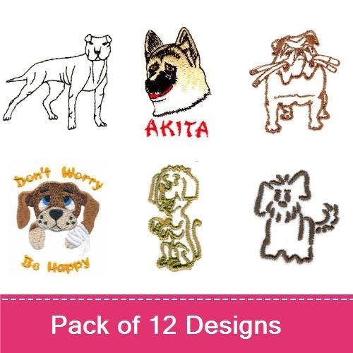 Pit Bull, German Shepherd & Akita Embroidery Bundle – Dog Designs (12 Designs)
