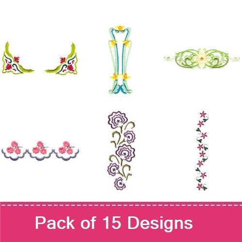 Floral Embellishments Embroidery Bundle – Floral Border, Rose, Wreath, Vase & More (15 Designs)