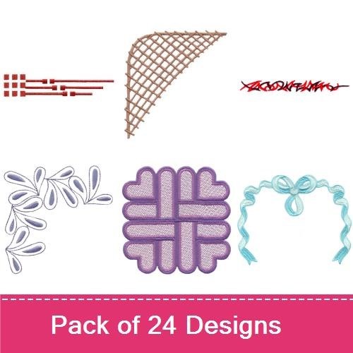 Elegant Corner & Border Embellishments Embroidery Bundle – Curvy, Floral, Geometric & More (24 Designs)