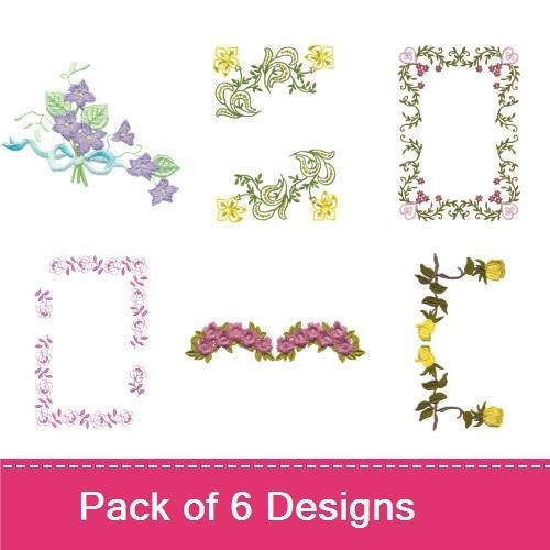 Floral Frame Embroidery Bundle – Yellow, Pink, Green Accents & More (6 Designs)