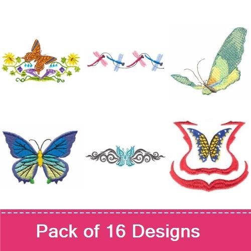 Butterflies & Floral Embellishments Embroidery Bundle – Colorful Butterflies, Floral Corner, Floral Border & More (16 Designs)