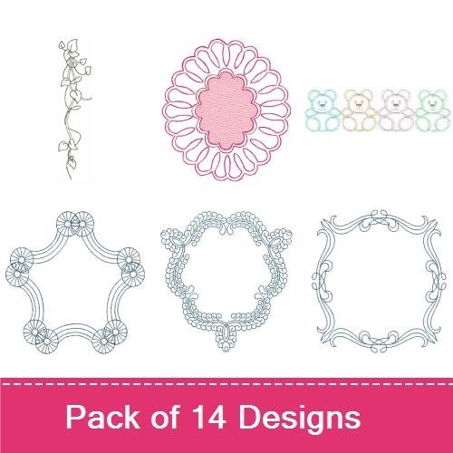 Elegant Vintage Frames Embroidery Bundle – Teddy Bear Frame, Floral Frame, Bow Frame & More (14 Designs)