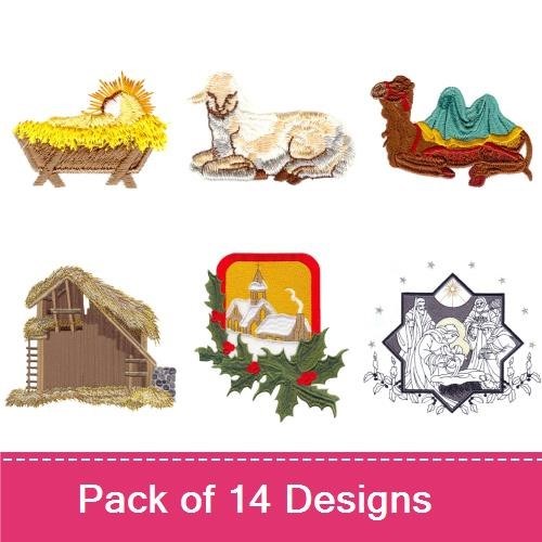 Nativity Scene Embroidery Designs Bundle – Holy Bible, Angel, Three Wise Men & More (14 Designs)