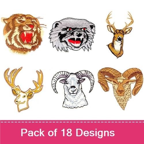 Tiger, Wolf, Deer & Ram Embroidery Bundle – Animal Heads (18 Designs)