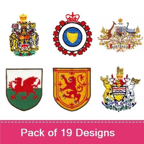 Heraldic Symbols Embroidery Designs Bundle – Lion Rampant, Crown, Swiss Cross & More (19 Designs)