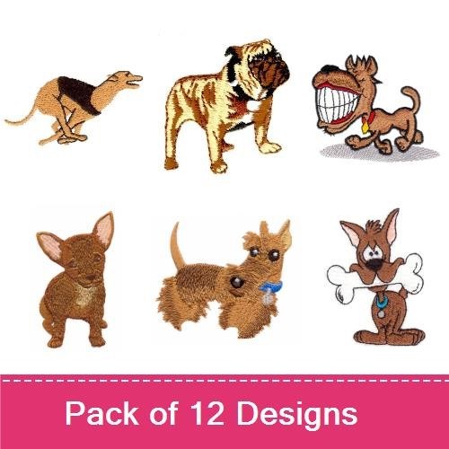 Dog Embroidery Bundle – Breeds & Cartoon Designs (12 Designs)
