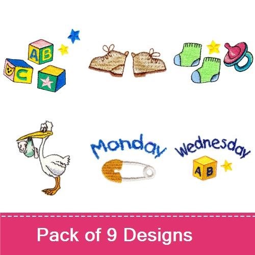 Baby's First Christmas Embroidery Designs Bundle – ABC Blocks, Singing Baby, Baby Stroller & More (9 Designs)