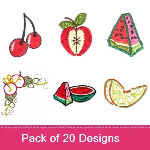Fruit and Vine Embroidery Designs Bundle – Red Apple, Grapes, Yellow Pear & More (20 Designs)