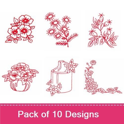 Redwork Flowers
