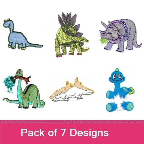 Cute Dinosaurs Embroidery Bundle – Stegosaurus, Triceratops, Brontosaurus & More (7 Designs)