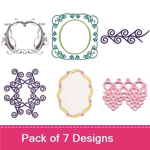 FSL Elegant Vintage Lace Embroidery Bundle – Lace Border, Curly Frame, Floral Vine & More (7 Designs)