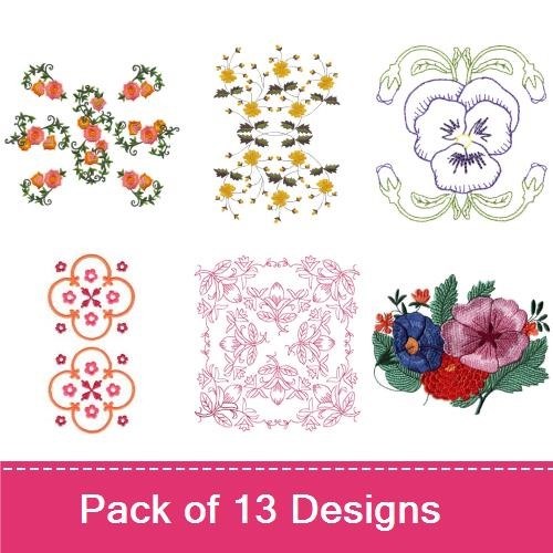 Floral Embroidery Designs Bundle – Pansy, Hibiscus, Daisy, Tulip & More (13 Designs)
