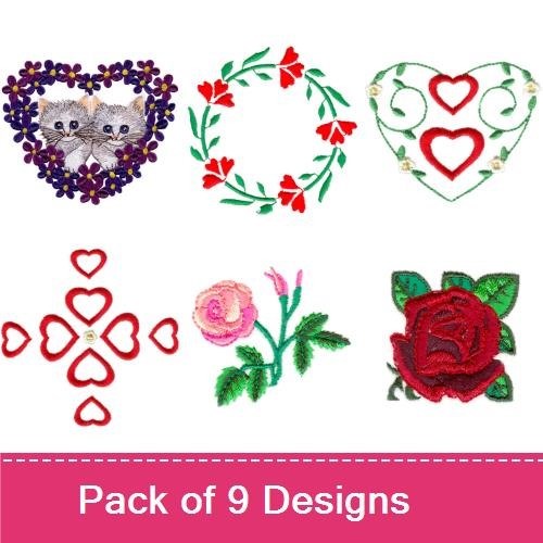 Floral and Heart Embroidery Designs Bundle – Floral Heart, Kittens in Heart, Floral Wreath & More (9 Designs)