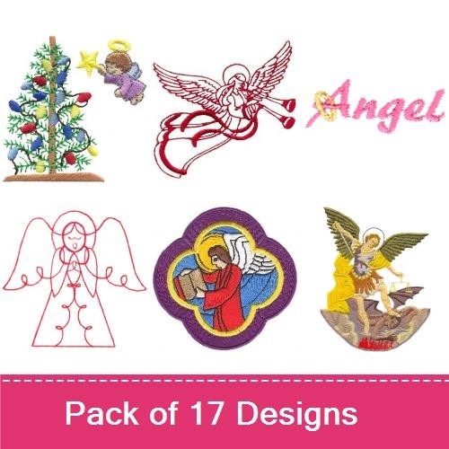 Angels Embroidery Bundle – Angel with Sword, Cherub with Wings, St. Michael & More (17 Designs)
