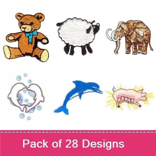 Cute Animal Embroidery Designs Bundle – Teddy Bear, Lion, Monkey, Elephant & More (28 Designs)