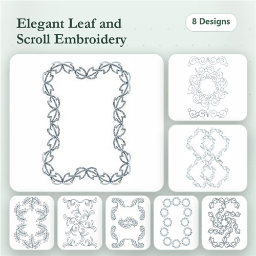 Leaf & Scroll Embroidery Designs Bundle – Leaf Frame, Leaf Scroll, Intricate Scroll Pattern & More (8 Designs) Leaf & Scroll Embroidery Designs Bundle – Leaf Frame, Leaf Scroll, Intricate Scroll Pattern & More (8 Designs)