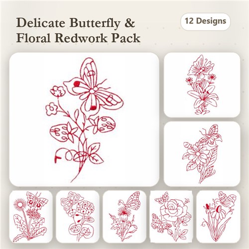 Redwork Butterflies & Blossoms Redwork Butterflies & Blossoms