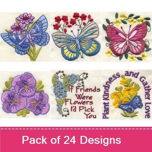 Floral Butterflies & Dragonflies Embroidery Designs Bundle – Butterfly with Flowers, Blue Floral Butterfly, Dragonfly with Flowers & More (24 Designs)
