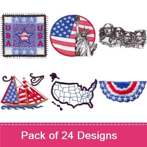 Patriotic USA Embroidery Bundle – White House, USA Flag, USA Butterfly & More (24 Designs)