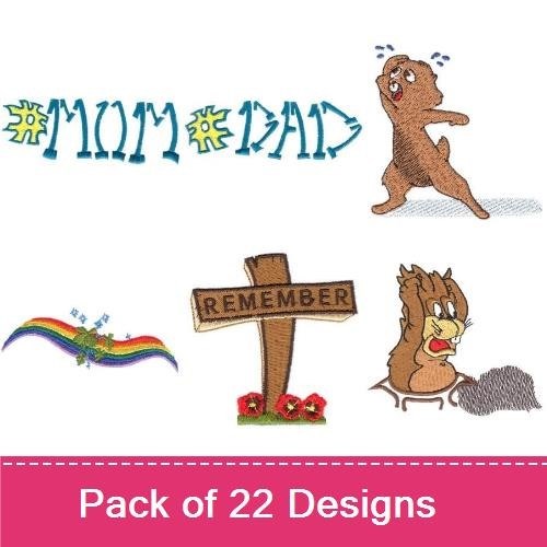 MOM & DAD Embroidery Bundle – Fun Animal & Text Designs (22 Designs)