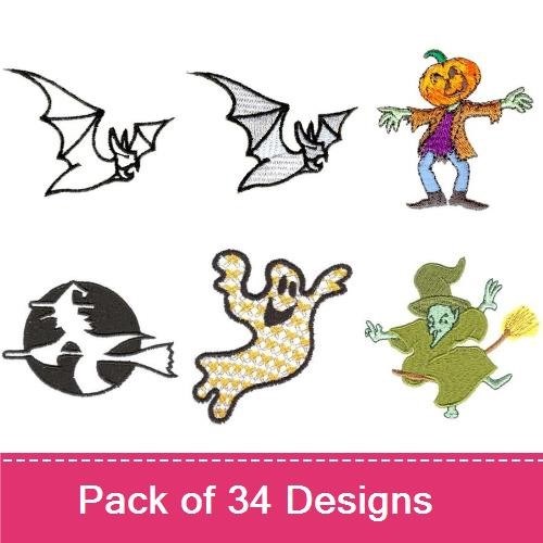 Halloween Bat & Ghost Embroidery Bundle – Spooky Designs (34 Designs)