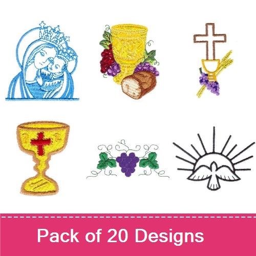 Madonna, Chalice & Cross Embroidery Bundle – Religious Symbols (20 Designs)