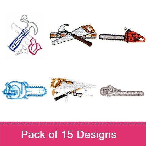 Handy Tools Embroidery Designs Bundle – Chainsaw, Hammer, Wrench, Screwdriver & More (15 Designs)