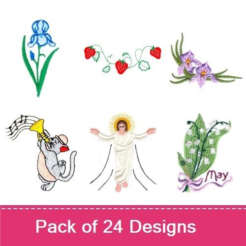 Spring Floral Embroidery Designs Bundle – Lily of the Valley, Strawberry Vine, Floral Wreath & More (24 Designs)