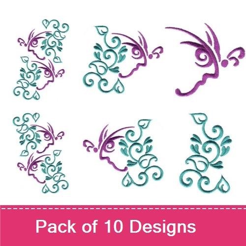 Elegant Floral Swirls Embroidery Designs Bundle – Floral Swirl with Leaves, Artistic Floral Motif, & More (10 Designs)