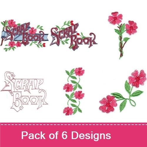 Floral Scrapbook Embroidery Bundle – Scrap Book with Flowers, Floral Arrangement with Ribbon & More (6 Designs)