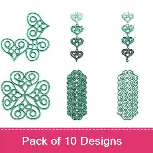 FSL Lace Heart Embroidery Bundle – Heart Doily, Heart Ornament, Heart with Loops & More (10 Designs)