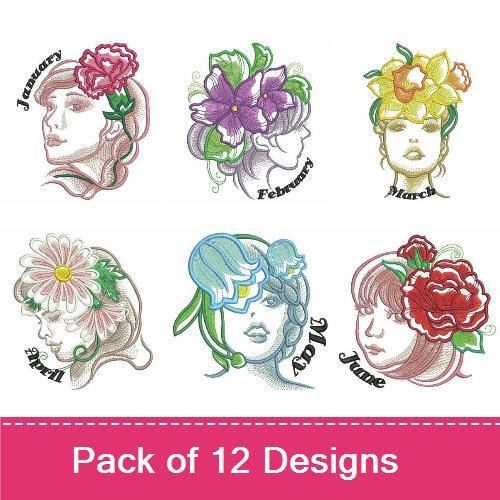 Sketched Month Flower Girls