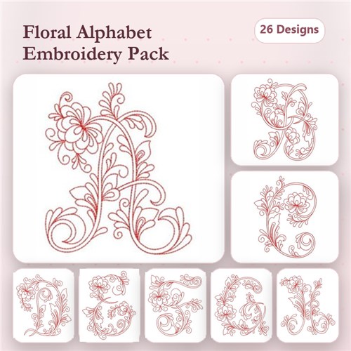 Redwork Flower Alphabets