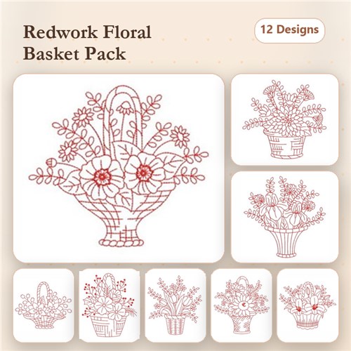 Redwork Flower Baskets