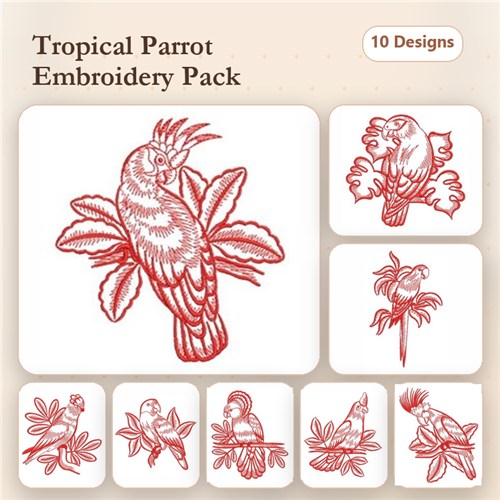 Redwork Parrots 2